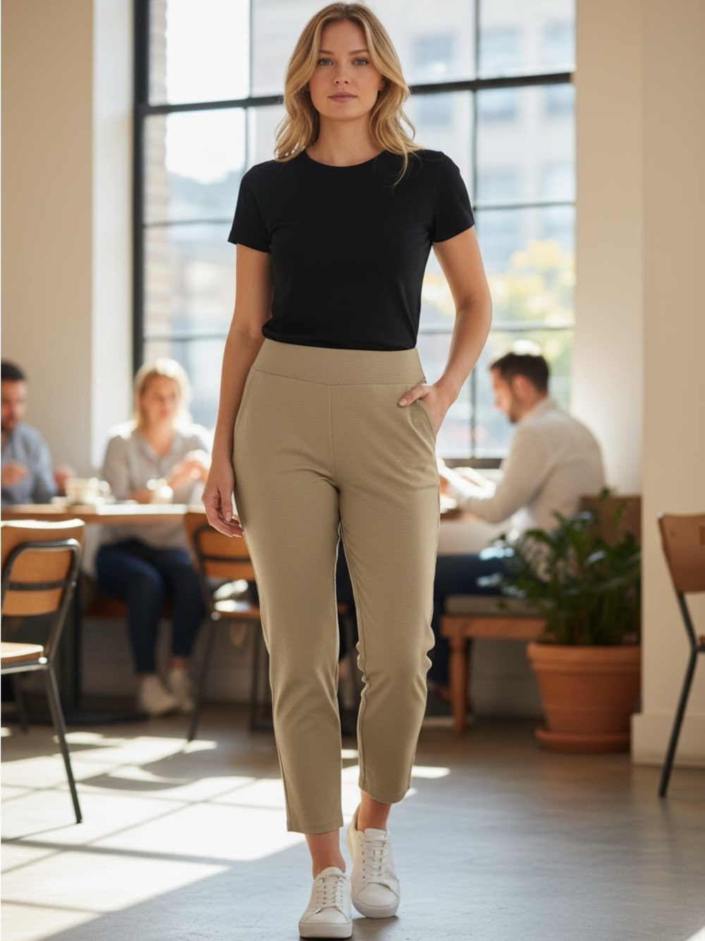 Attyre Slim Ankle Pull-On Pants in Khaki